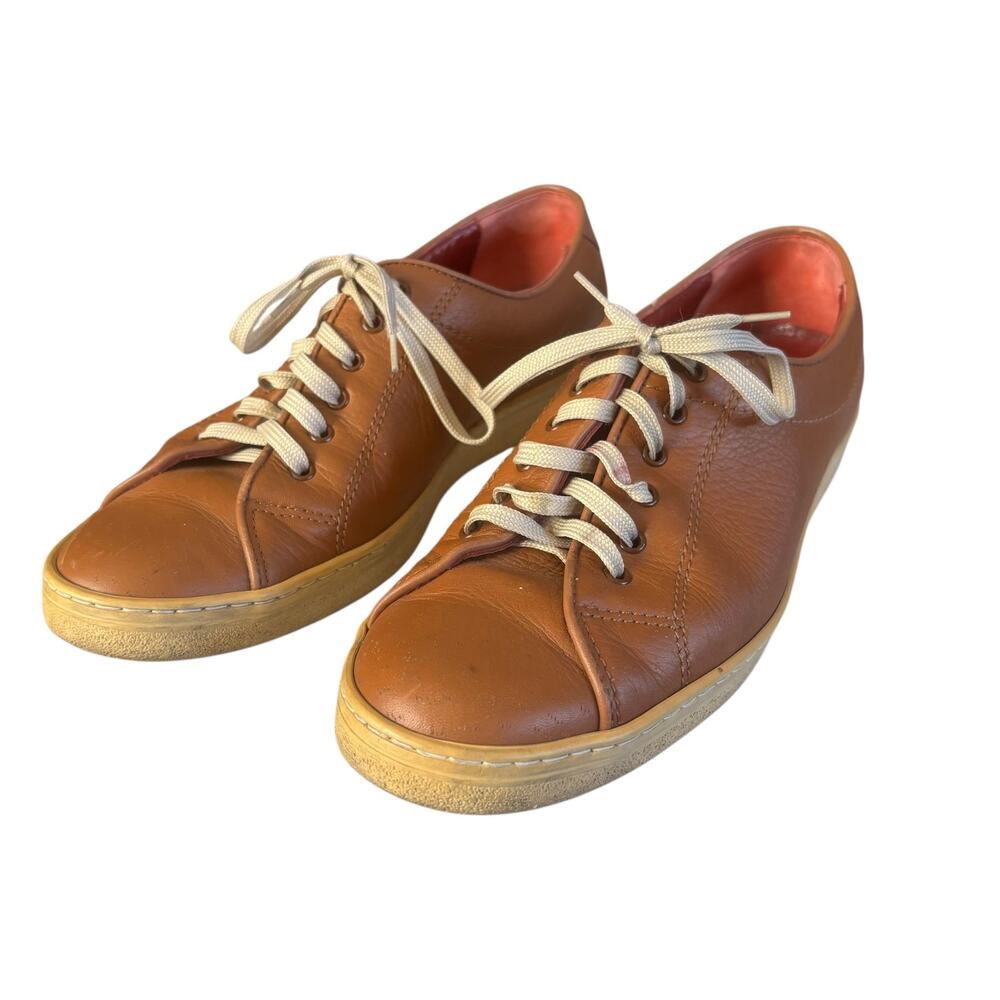 Salvatore Ferragamo Brown Leather Low-Top Sneakers with Cream Laces